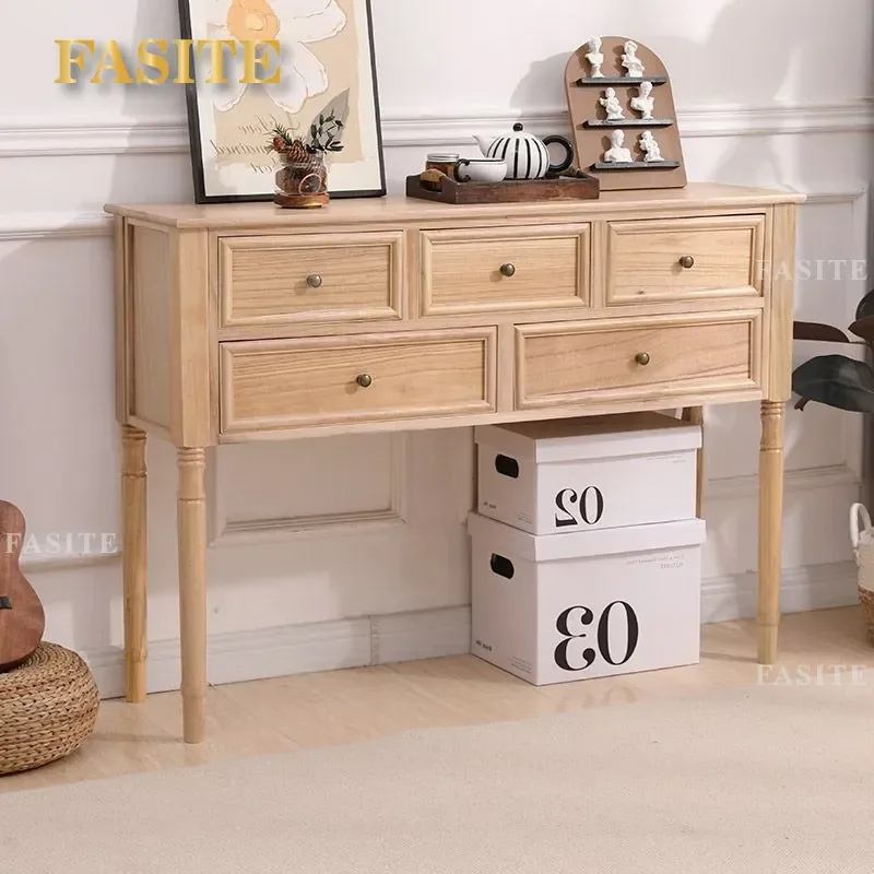 For Solid Wood Entrance Cabinet American Retro Chest of Drawers Storage Locker for Foyer Bedroom Living Room Wall Mounted