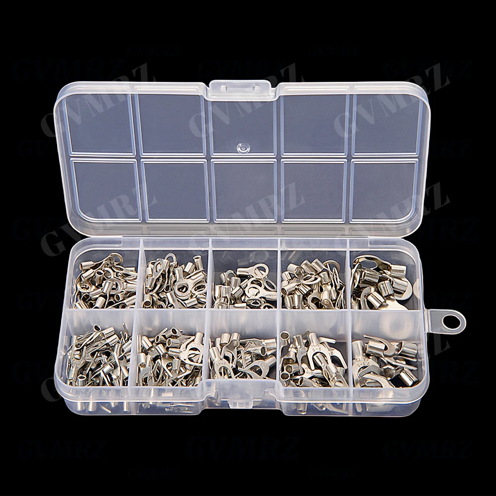 320PCS Non-Insulated Copper Wire Shaped Cold Pressed Bare Terminals Crimp Terminals Connectors Kit Ring & Fork U Shaped O