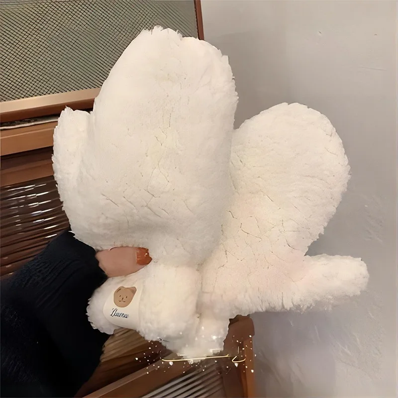 Cute Sweet Bear Plush Neck Hanging Super Soft Gloves Winter Cycling Warm Thickened Velvet Cotton Fingerless Gloves Comfortable