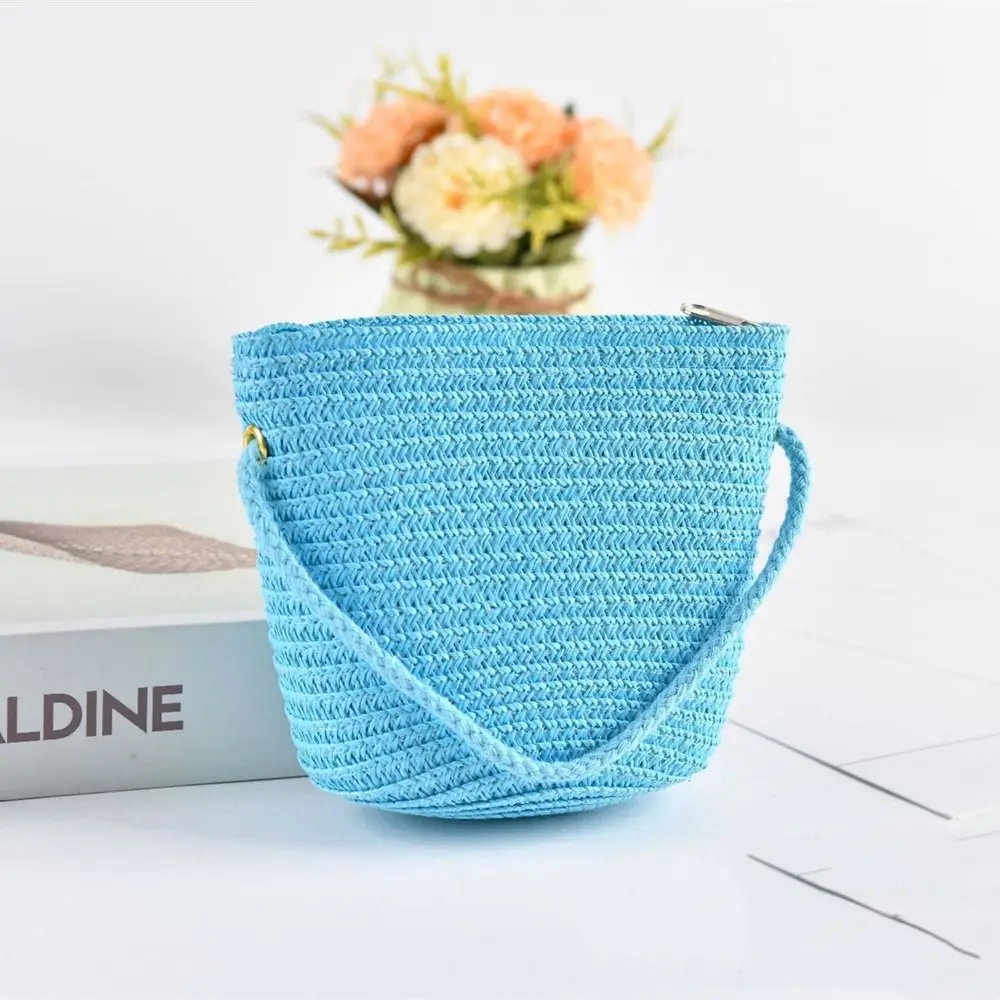 New Summer Children Girls Shoulder Bag Creative Pure Color Straw Messenger Bag Kids Coin Purse Cute Princess Mini Handbag