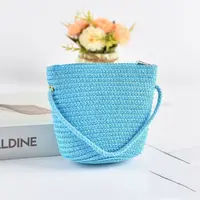 New Summer Children Girls Shoulder Bag Creative Pure Color Straw Messenger Bag Kids Coin Purse Cute Princess Mini Handbag 6