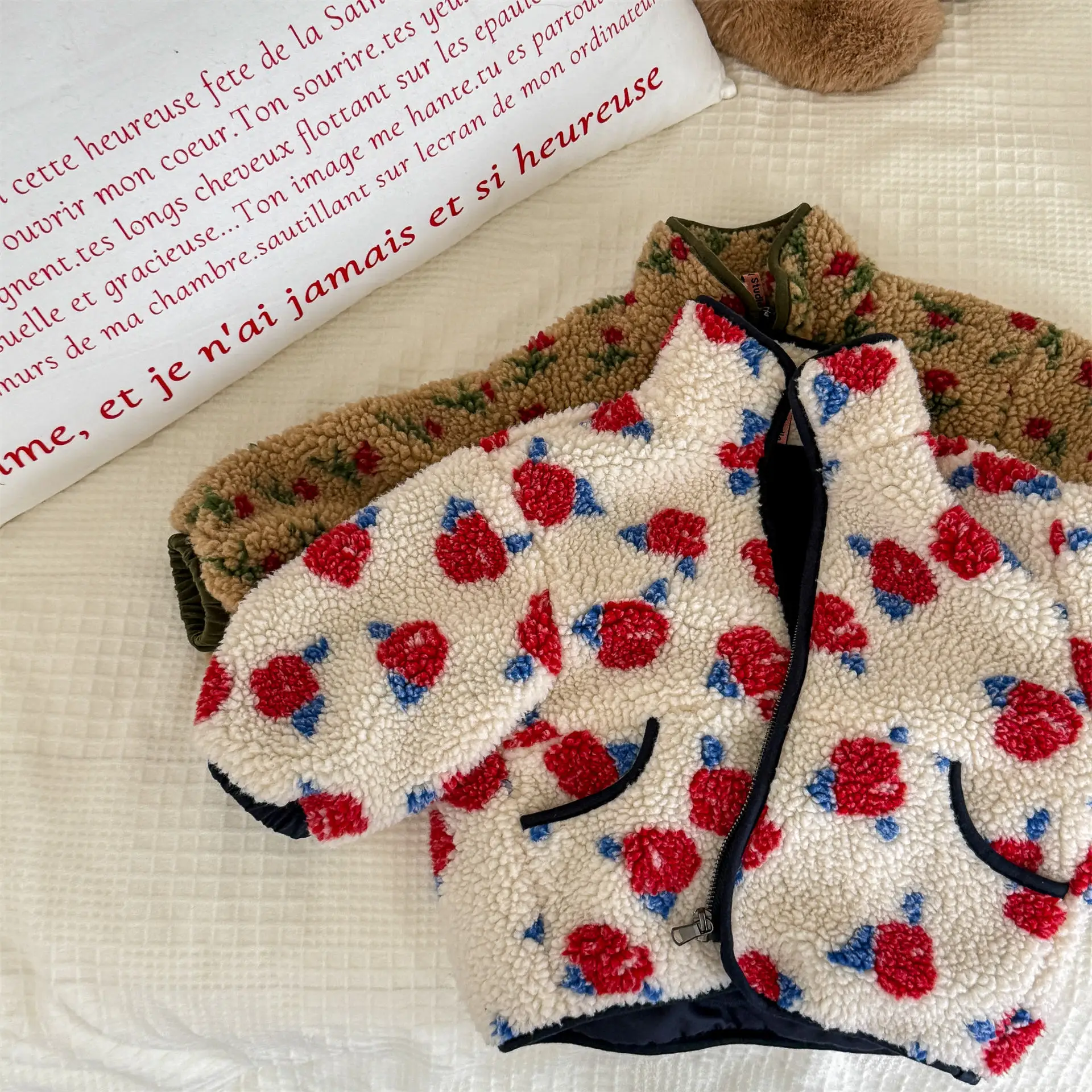 

2025 Winter New Children Long Sleeve Warm Coat Plus Velvet Thick Boys Girls Vintage Print Jacket Baby Cotton Padded Jacket