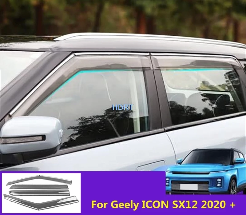 Car Style Door Window Visor Accessories For Geely ICON SX12 2020 + Awning Shelter Shade Sun Rain Deflector Weather Shield Cover