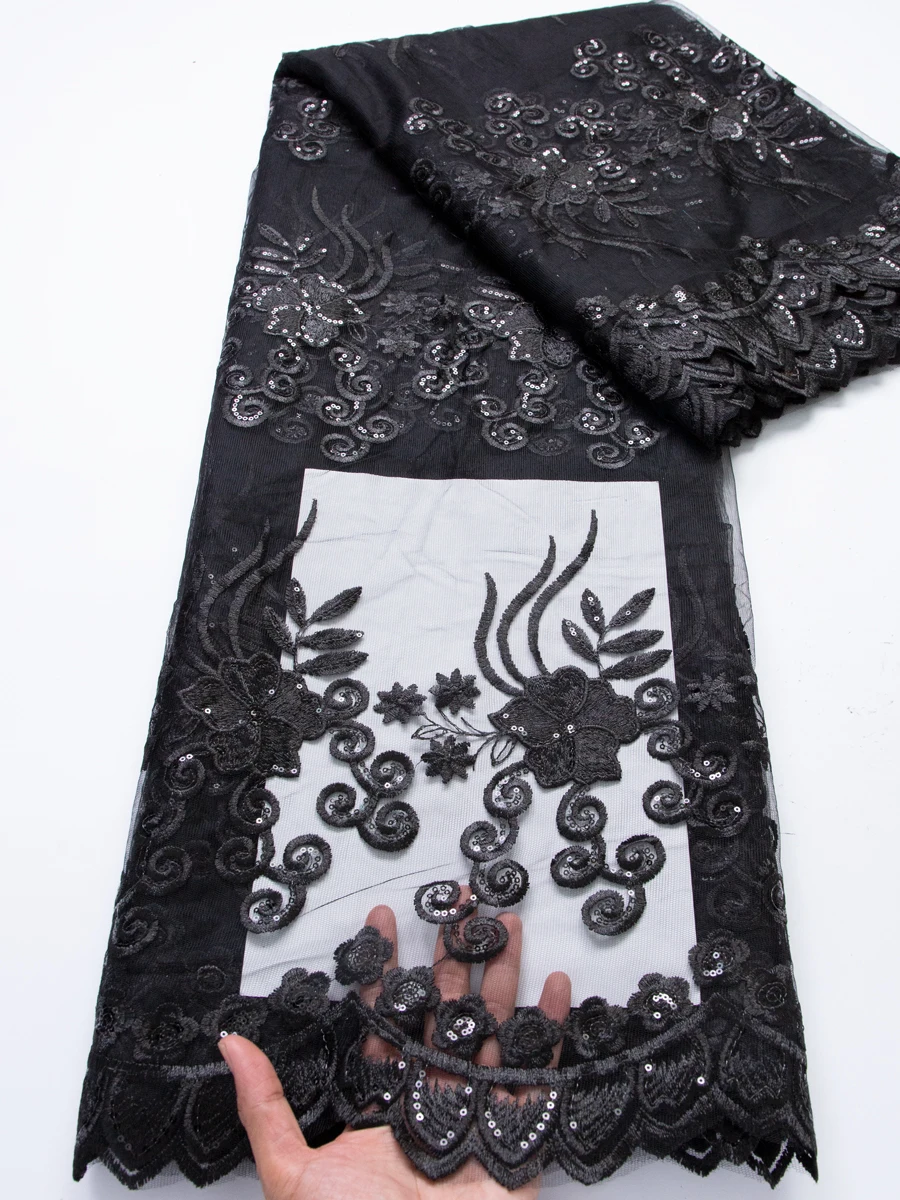 黒アフリカのスパンコールレース生地ファッション2026ナイジェリア刺繍チュールレース生地高品質縫製用布パーティー-ドレス用