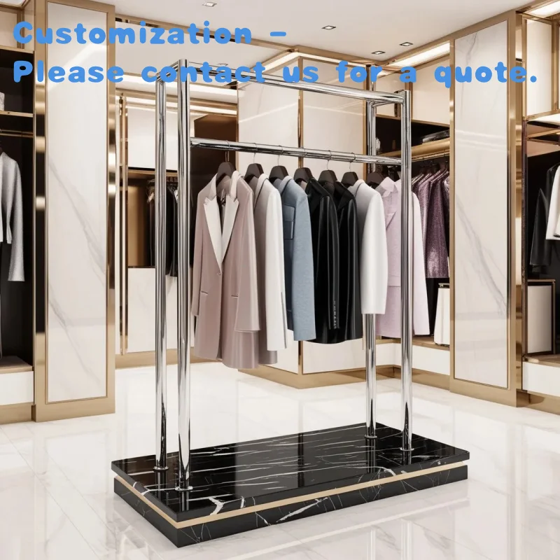 

custom.Custom Golden Luxury Stainless Steel Marble Pattern Clothes Hanger Floor Standing With Display Racks Store