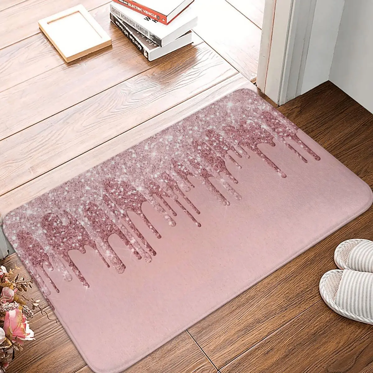 Dripping Glitter Dusty Rose Anti-slip Doormat Floor Mat Carpet Rug for Kitchen Entrance Home Bathroom Living room Footpad Mats