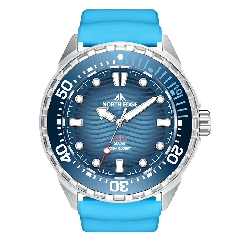 Stainless Steel Diving Solar Powered Quartz Watch Waterproof Long Endurance Outdoor Watch with Rotating Timing Bezel