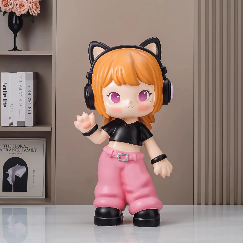 Modern Home Decor Fashion Girl Statue Sculpture Living Room TV Cabinet Large Floor Decoration Resin Figurine Ornament Piggy Bank