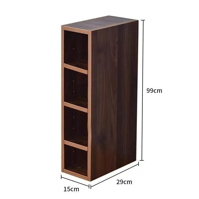 Narrow side cabinet Walnut solid wood granular board cabinet Crack wall side cabinet Kitchen bedside crack