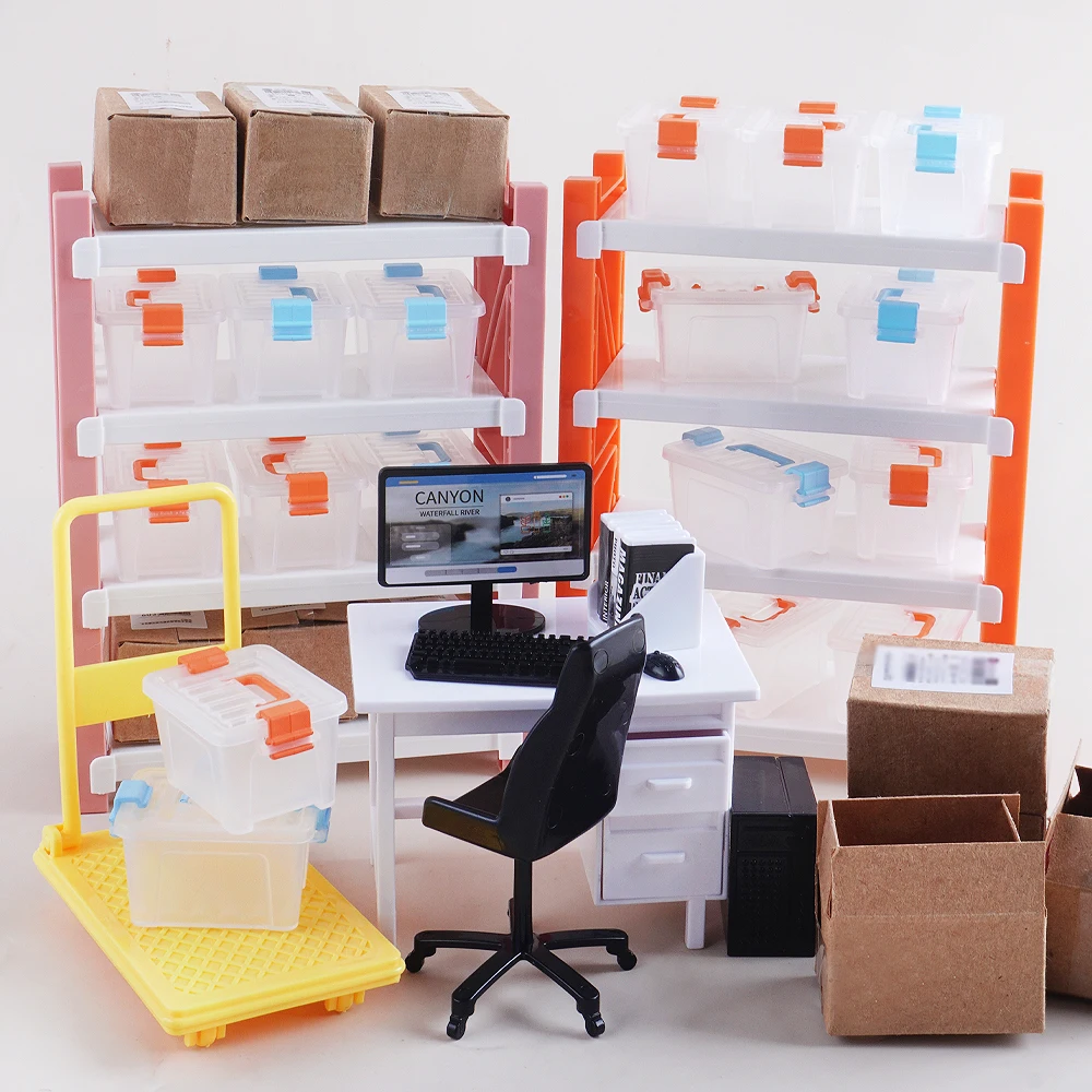 1:12 دمية مصغرة مكتب مستودع مجموعة محاكاة حاوية صندوق تخزين مايكرو مكتب الكمبيوتر عربة نموذج الملحقات لعبة #4
