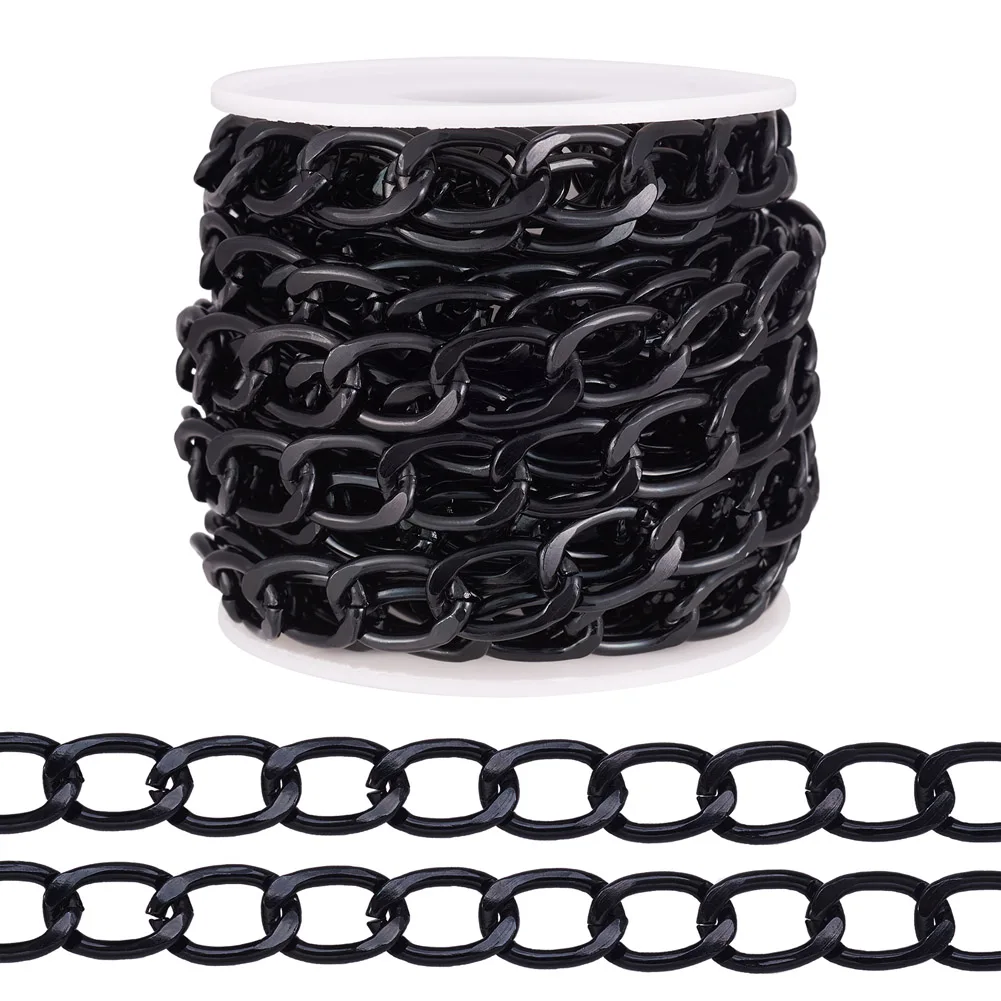 5M Oxidation Aluminum Faceted Curb Chains Diamond Cut Cuban Link Chains Unwelded with Spool Black for Making  Jewelry Necklace