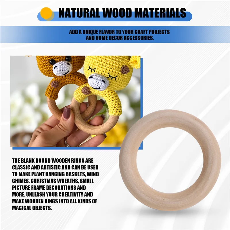 

Versatile 100PCS Natural Wood Rings For Crafts 55Mm Lace Rings Solid Wood Rings For DIY Crafts, Connectors Jewelry Making