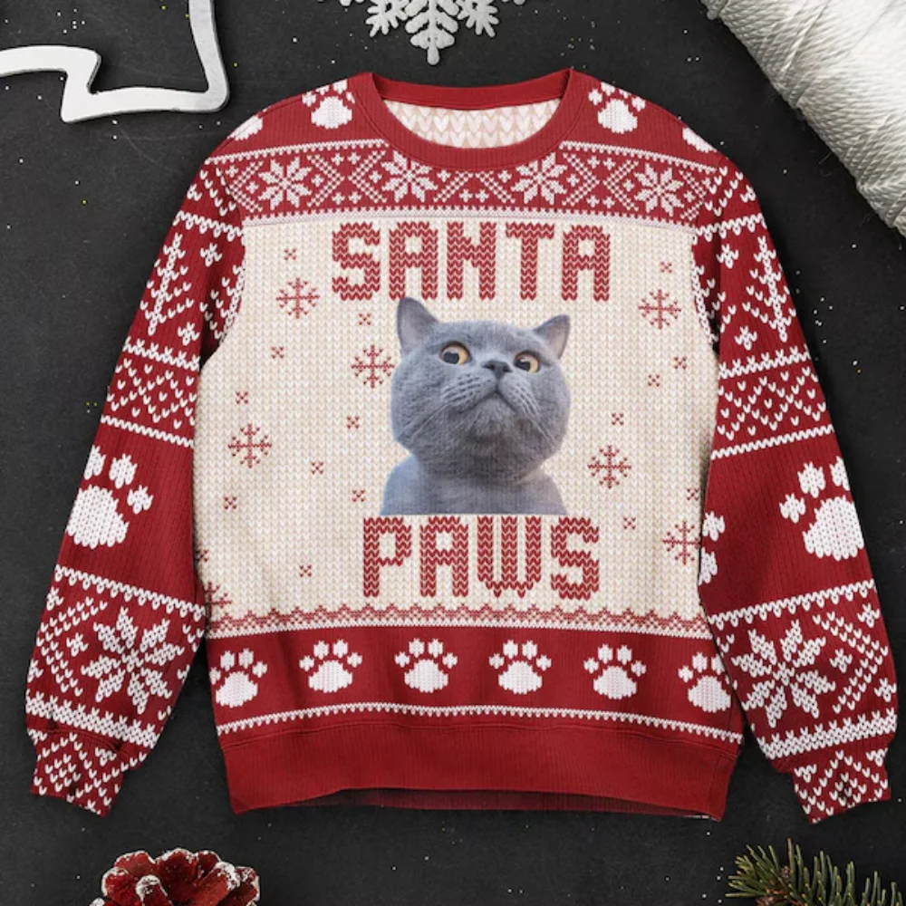 Funny animal graphics Christmas Ugly Christmas sweater Fashion Pet Cat Dog Sweatshirt for women Clothes Christmas Boy Children G