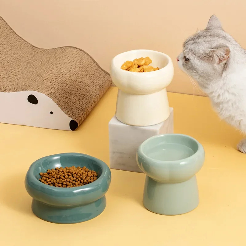 Pet Bowl Cute Cartoon Pet Feeder High-Foot Single Mouth Skidproof Ceramic Dog Cat Food Bowls Pets Drinking Feeding Container