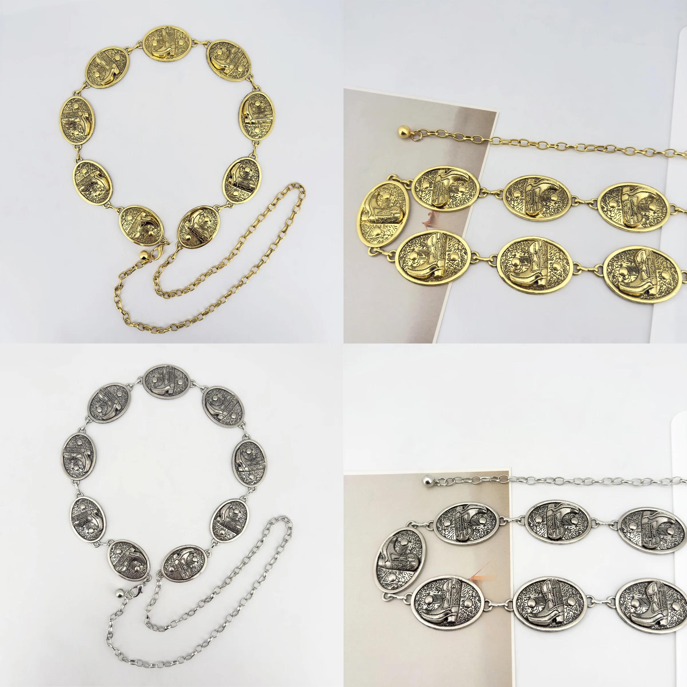 Women's Versatile Alloy Waist Chain with European and American Cross-Border Ethnic Style, Carved Versatile Dress for Ladies' Acc