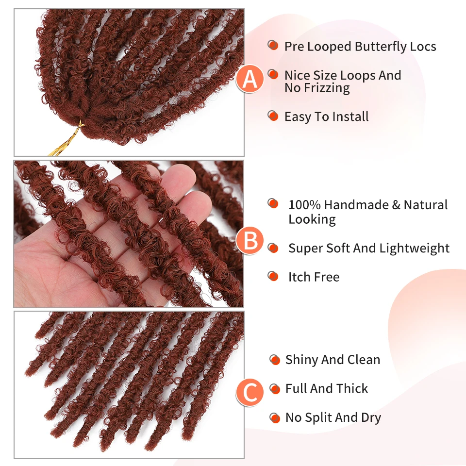 オンブル銅蝶フェイク Locs かぎ針編みヘア合成ドレッドロックヘアエクステンションソフトロックカーリー三つ編み人工毛 24 インチ