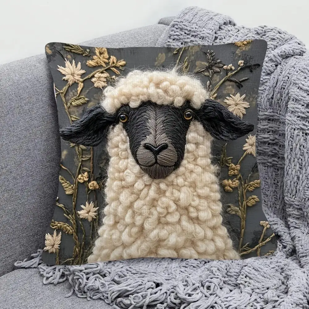 1 قطعة الإبداعية Valais Blacknose الأغنام الوجهين طباعة وسادة غطاء لطيف الألبكة كيس وسادة ديكور المنزل الأنيق المخدة