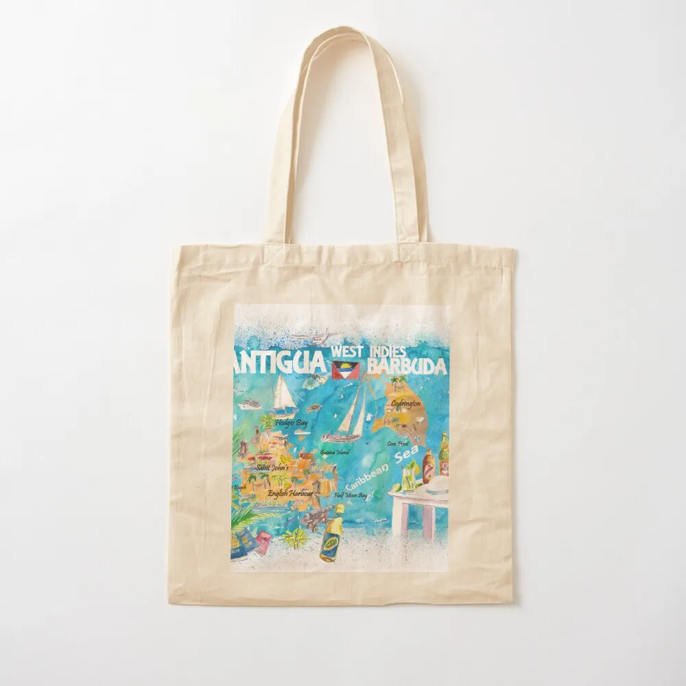 Antigua Barbuda Antilles Illustrated Caribbean Travel Map with Highlights of West Indies Island Dream Tote Bag