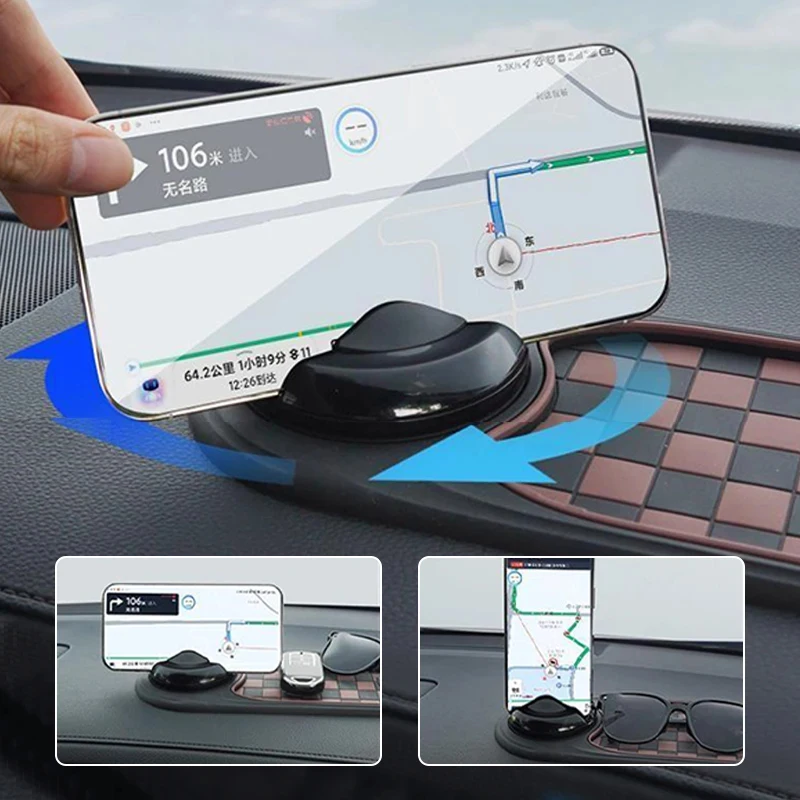 2‑in‑1 360° Rotatable Car Phone Holder, Universal Non‑Slip Adhesive Dashboard Mat Phone Mount for Vehicles