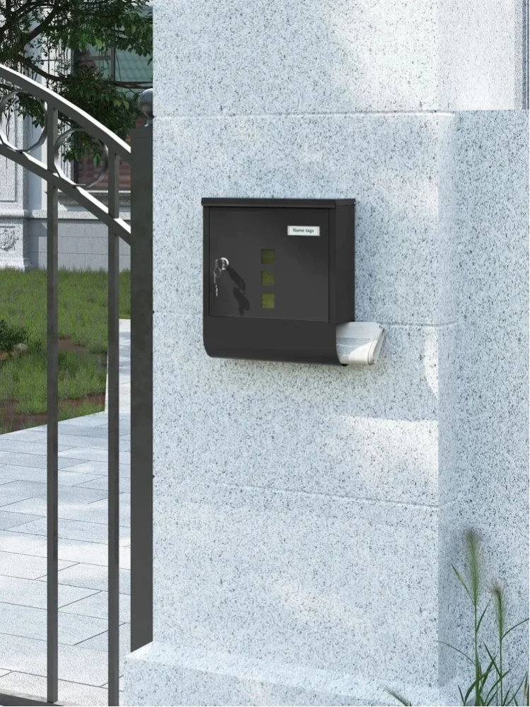 WOLTU Briefkasten mit Schloss, Metall-Postbox zum Aufhängen, abschließbarer Briefbehälter mit Namensschild und Sichtfenster für den Außenbereich