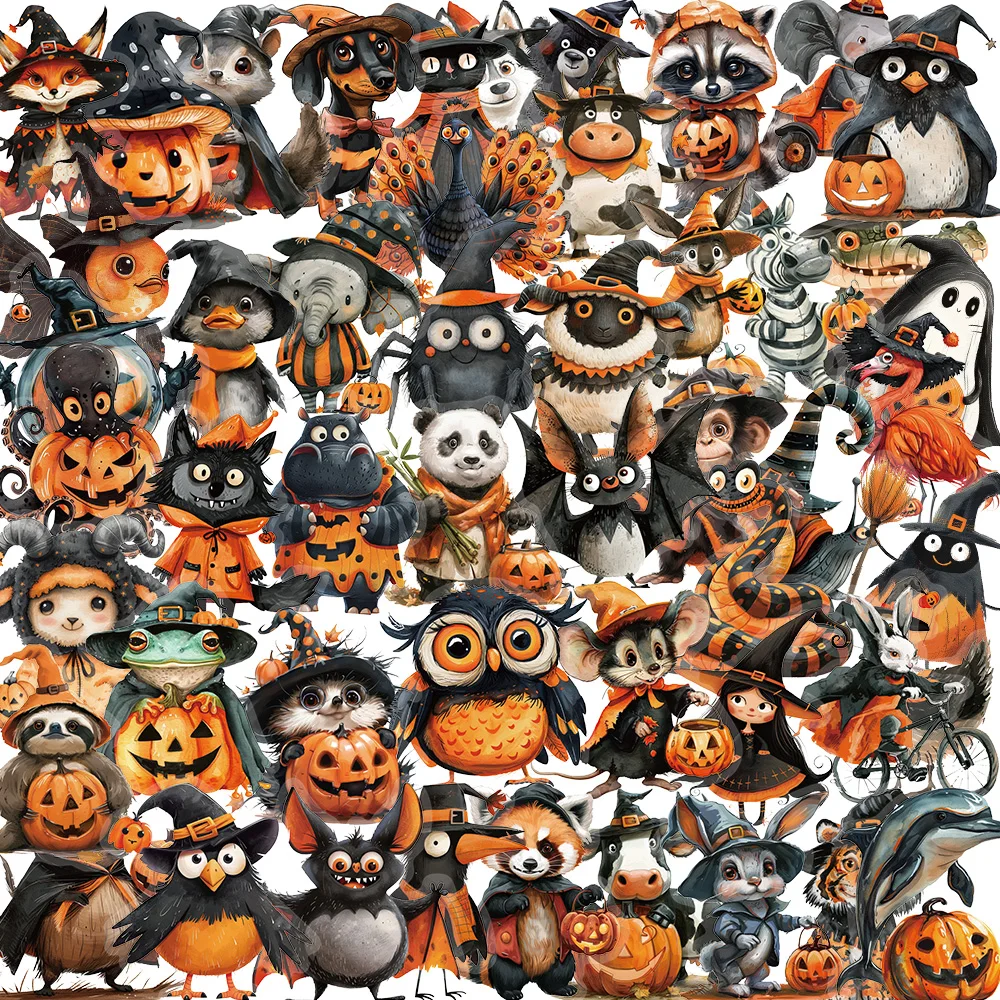 50/100 Uds pegatinas de animales de Halloween Graffiti de dibujos animados DIY funda de teléfono portátil casco motocicleta impermeable pegatina de mascota juguete