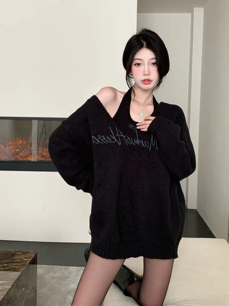 

plus Size Women's Thiened Knitted Sweater Casual V-Ne Top Autumn Winter Faion Comfortable Loose Fit Outerwear