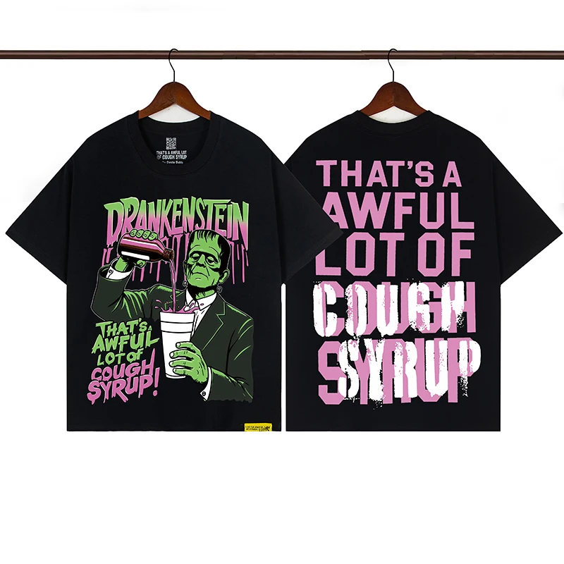 

THAT'S A AWFUL COUGH SYRUP Fashion Gradient Green Character Letter Logo Print Round Neck Short Sleeve T Shirt