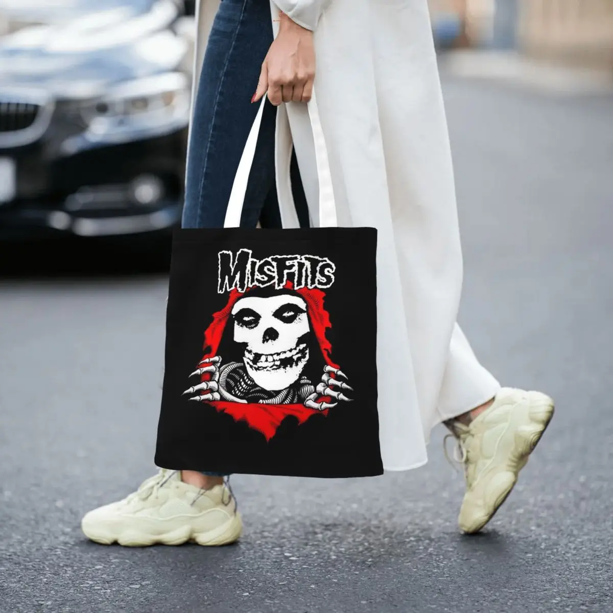 Tas Belanja Misfits Skull Tas Kanvas Lipat Tas Tote Wanita Tas Tangan Travel