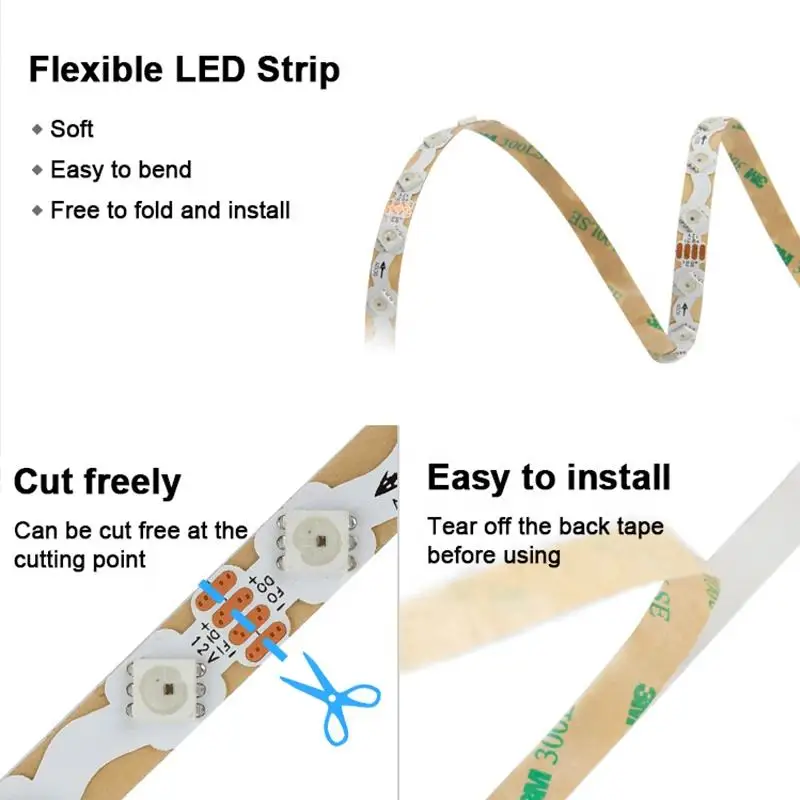5 متر LED S شكل WS2815 S انحناء عنونة RGB بكسل 5050 8 مللي متر 12 فولت LED متعرج LED قطاع ضوء لافتات تسجيل كلمة نافذة عرض