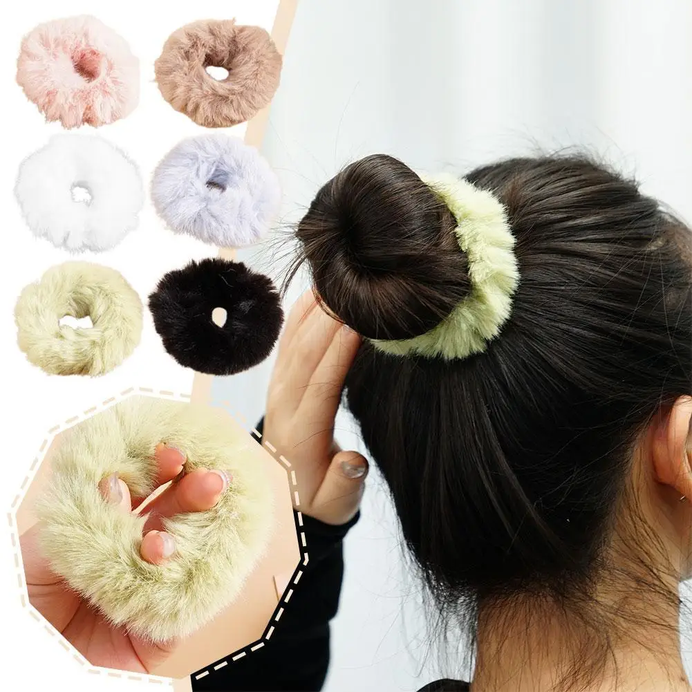 Winter Fur Hair Scrunchies Faux Rabbit Fur Hair Bobbles Elastic Hair Bands Ponytail Holders Fur Hair Scrunchies Hair Accessories