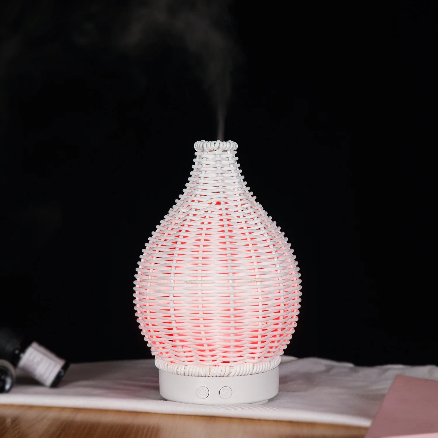 Humidificador de aire para aromaterapia, difusor de aceites esenciales, Mini Humidificador Usb, florero de madera, luz colorida