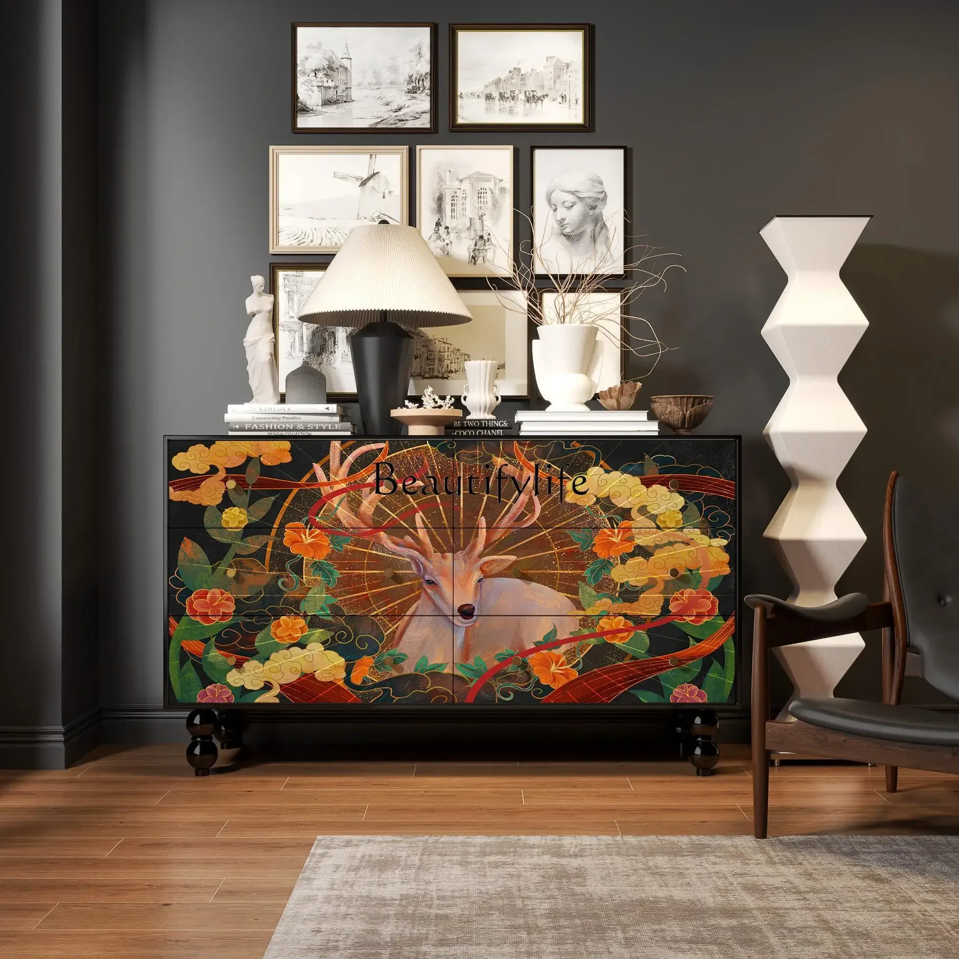 

LXMedieval style six-chest cabinet simple bedside multi-functional bedroom sofa storage dining side cabinet