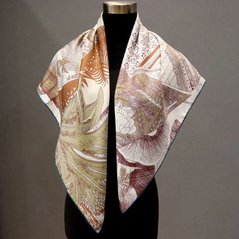 مزدوجة طباعة وشاح حريري AB الطباعة شالات رئيس الرقبة حقيبة عصابات اليد توالت حواف الأوشحة 90 سنتيمتر حزام الديكور