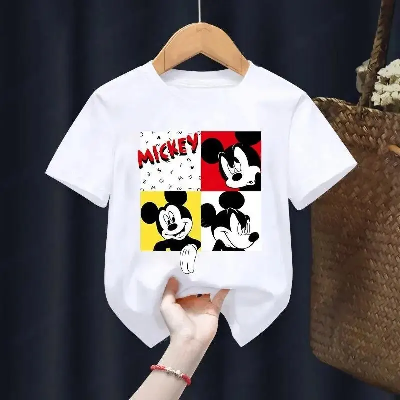 Summer Minnie Children Cotton T-shirt Kawaii Anime Disney Mickey Mouse T Shirt Cartoons Casual Vintage Clothes Kid Girl Boy Top