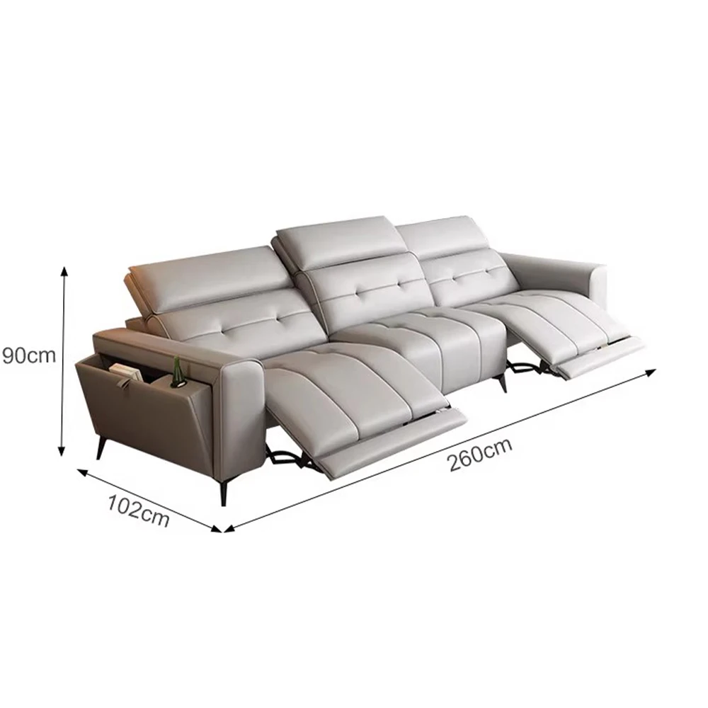 

Modern Power Reclining Sofa with Adjustable Headrests – Genuine Leather Recliner Couch with USB, Side Storage and Cup Holders