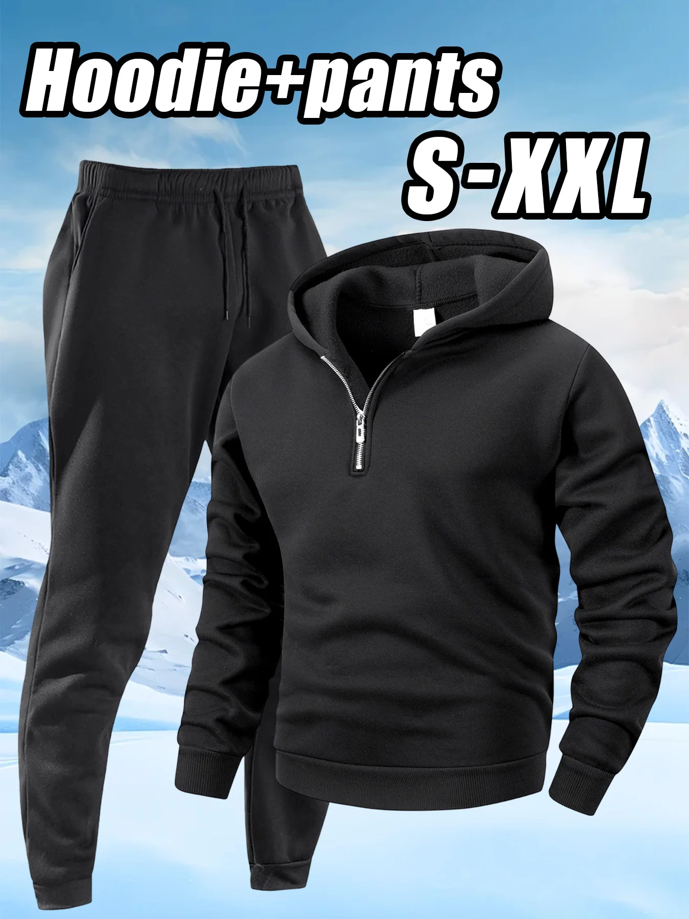 

Men's Casual Hooded Sweatshirt and Pants Autumn Solid Color Warm Sportwear Fashionable Loose Regular Fit Outdoor Tracksuit