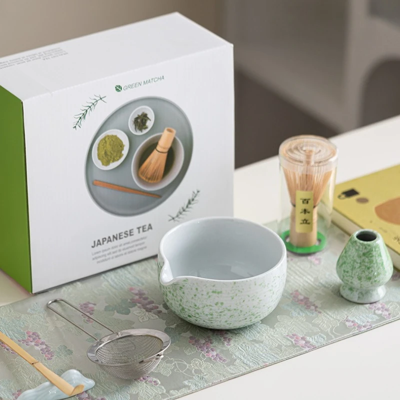 

BespritGift 2025 New Japanese Speckled 5pcs Matcha Set Hot Sale Premium Ceramic Whisk Song Dynasty Collectible