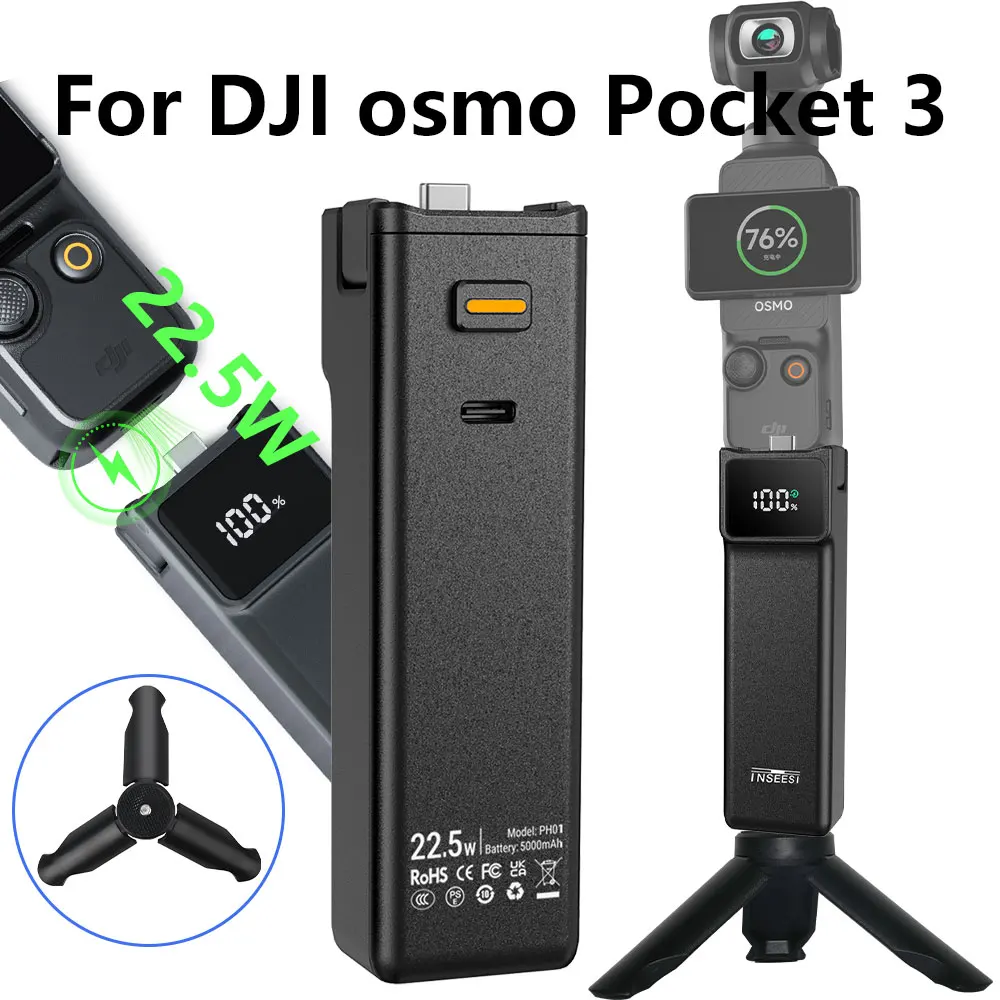 

Pocket 3 Battery For DJI Osmo Pocket 3 Battery Handle Osmo Pocket 3 Accessories DJI Pocket Camera Accessories 5000mAh 22.5W