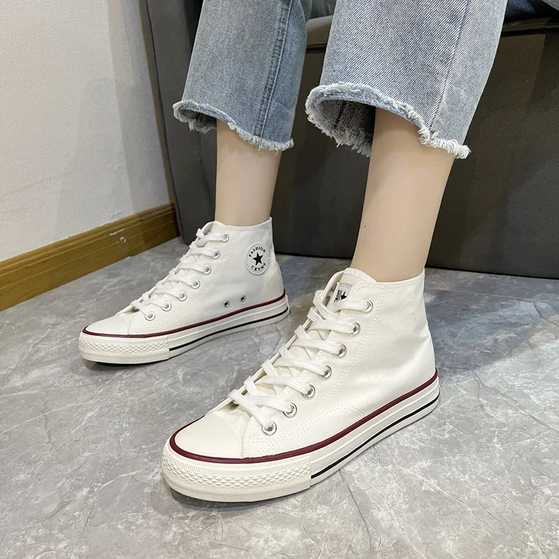 Spring/autumn CANVAS Fashion Sneakers Lace-up Solid Ladies Shoes on Sale 2024 High Quality Sewing Adult Women's Vulcanize Shoes