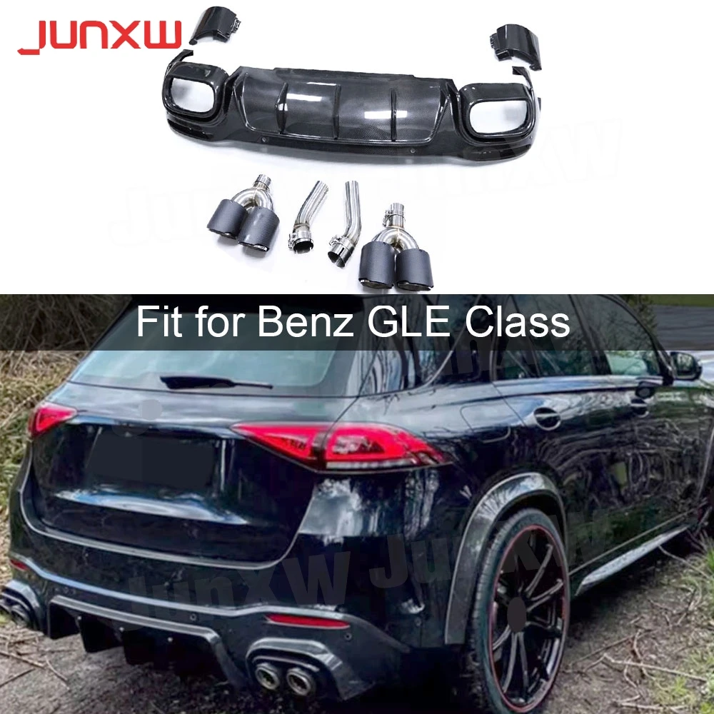 Carbon Fiber Rear Lip Diffuser Guard + Exhaust Tips FRP for Benz GLE-Class W167 GLE63 AMG SUV 2021+ Body Kits Cars Accessories