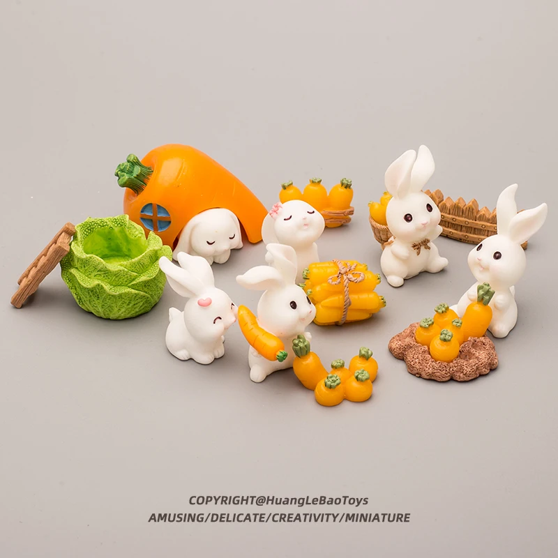 Easter Rabbit Figurine Fairy Garden Miniatures DIY Miniature House Ornaments Easter Decoration Mini Rabbit Baking Cake Decor