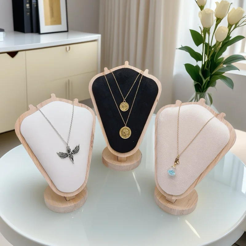 Mannequin Holz Samt Halskette Anhänger Kette Schmuck Büste Hals Display Ständer Halter Mannequin Halskette Anhänger Fenster Display