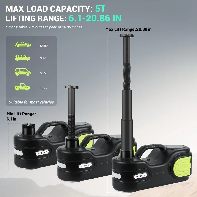 Electric Car Jack Kit 5T 12V Hydraulic Tire Jack with Double Cylinder Air Pump & LCD Touch Screen & Impact Wrench Portable