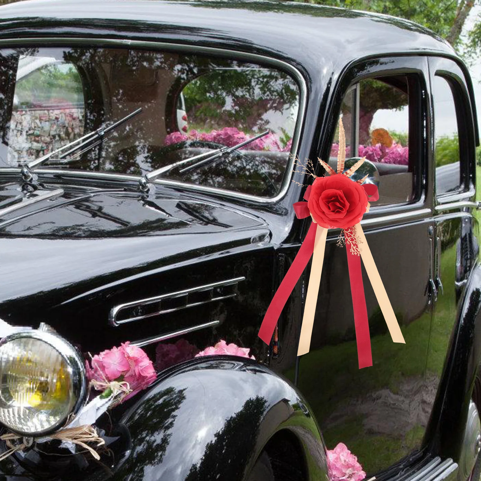

Wedding Car Decorations Artificial Rose Flowers Rearview Mirror naments Chinese Style Vehicle Accessories