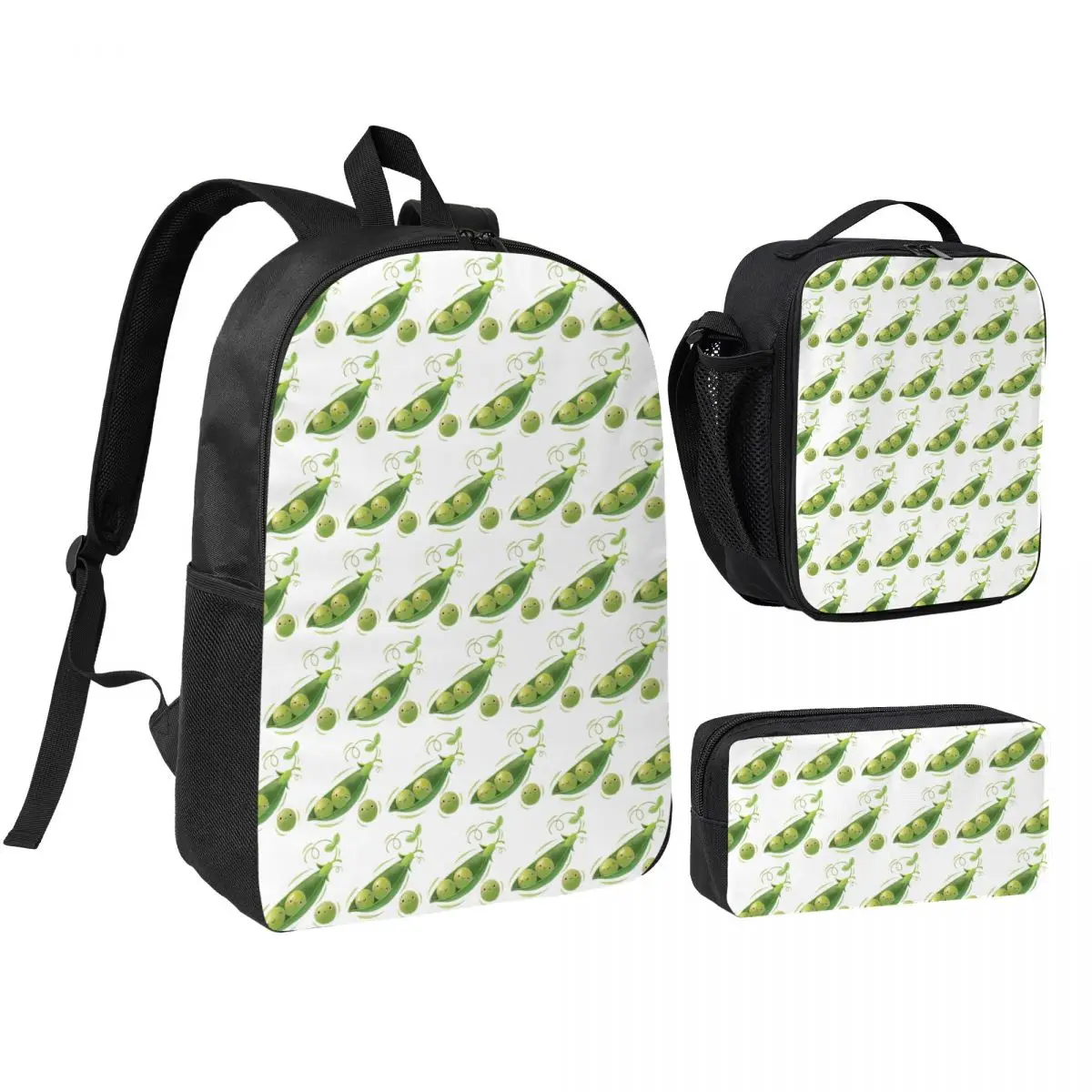 Vibrant In Color Cute Pea Pattern Backpack Boys Girls BookBag School Bag Shoulder Bags 3ps Insulated Lunch Bag Pencil Case