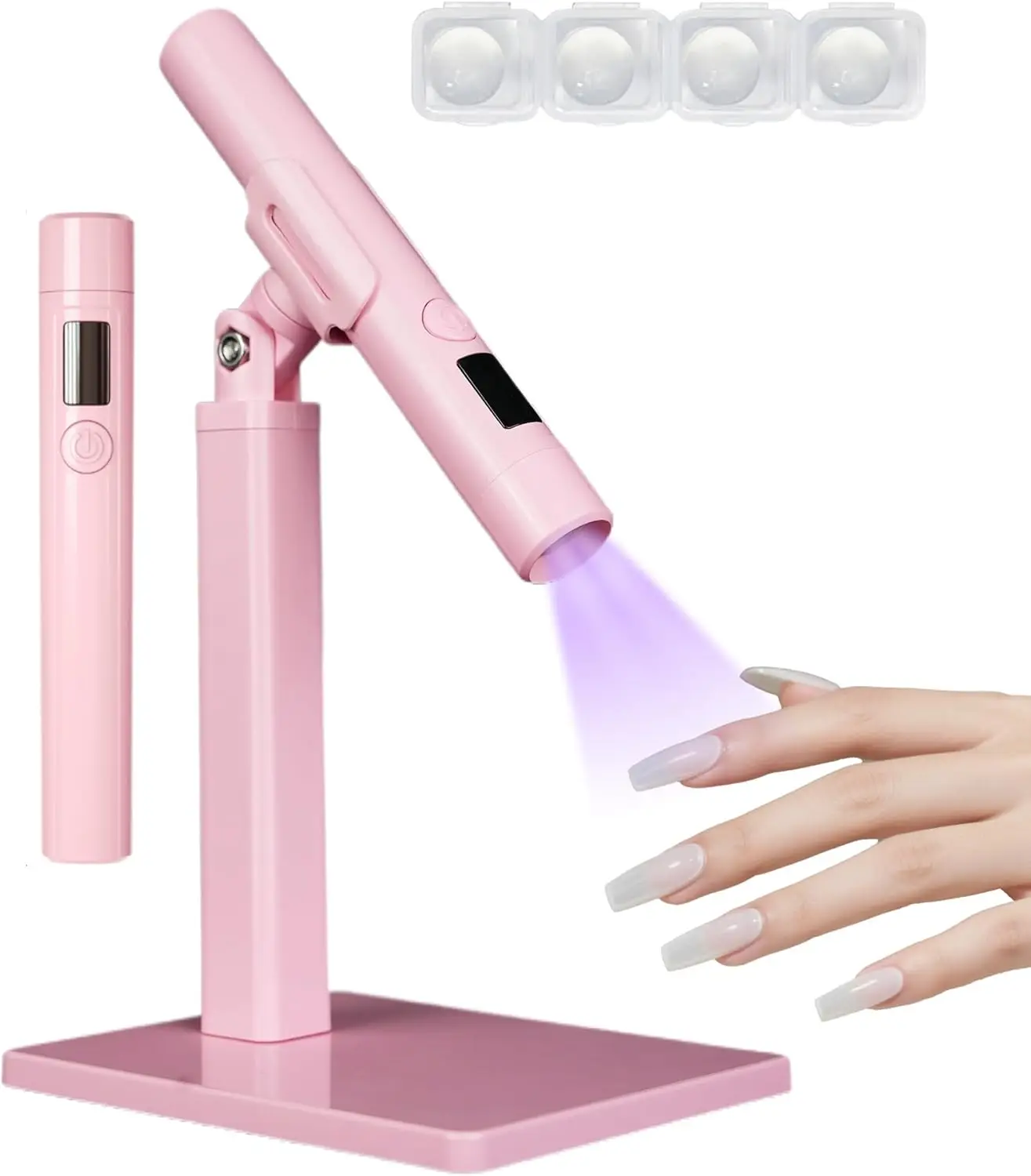 

Mini UV Light for Nails, Portable LED Cure Lamp with Stand, Handheld Pen Light for Gel Polish (White)