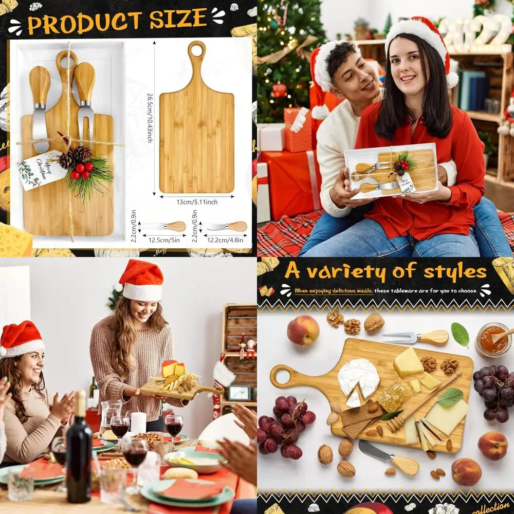 

Bamboo Cheese Board Set with Knives - 18-Piece Wedding Shower Favors for Christmas Parties and Birthdays