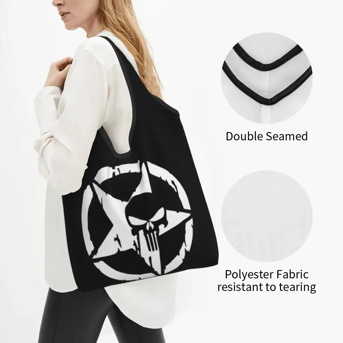 Custom Skull Groceries Shopping Tote Bag Women Cute Shoulder Shopper Bags Big Capacity Handbag image 2