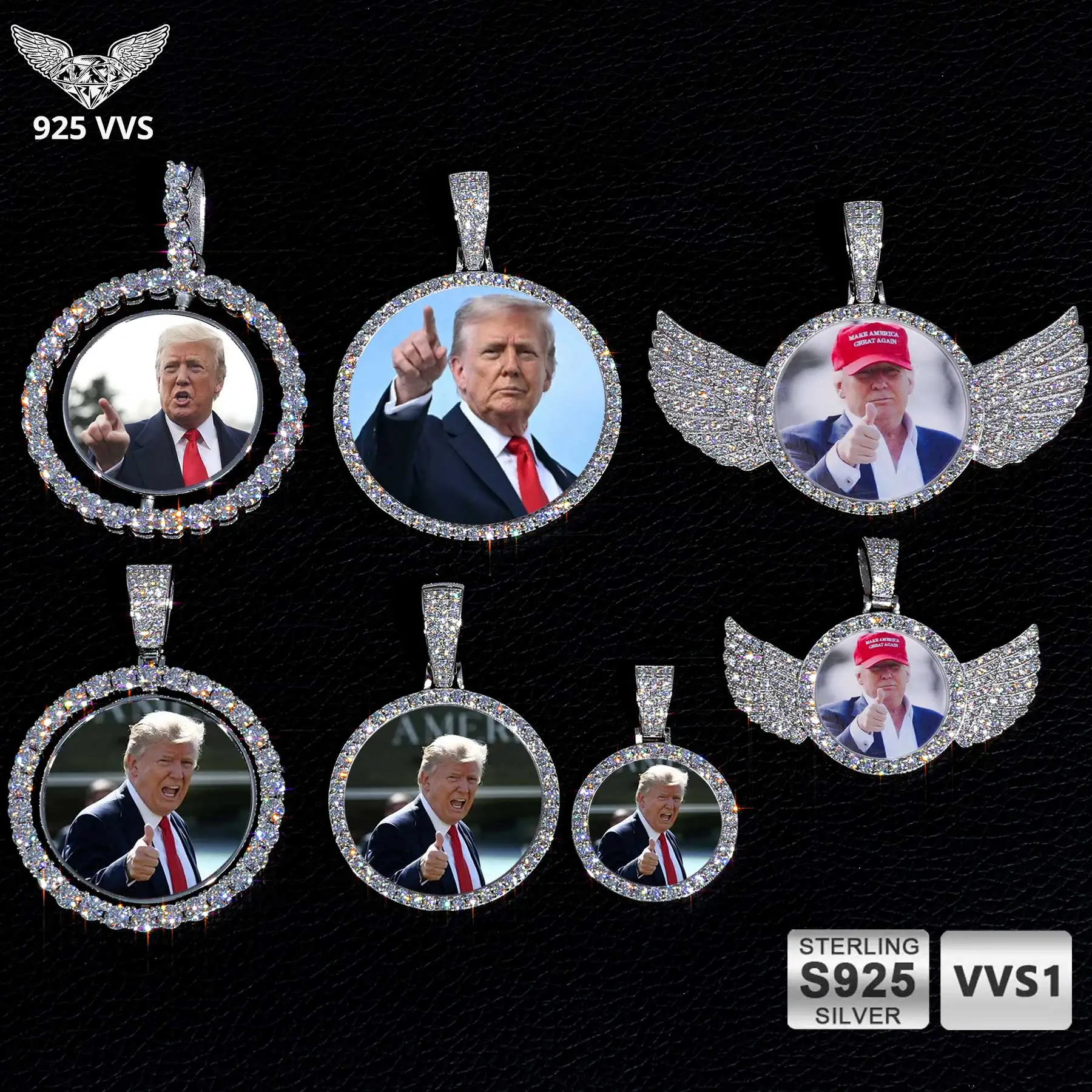 925silver Moissanite Necklace Pendant Custom Round Double sided Photo Frame Medal Personalized Commemorative Photo LuxuryJewelry