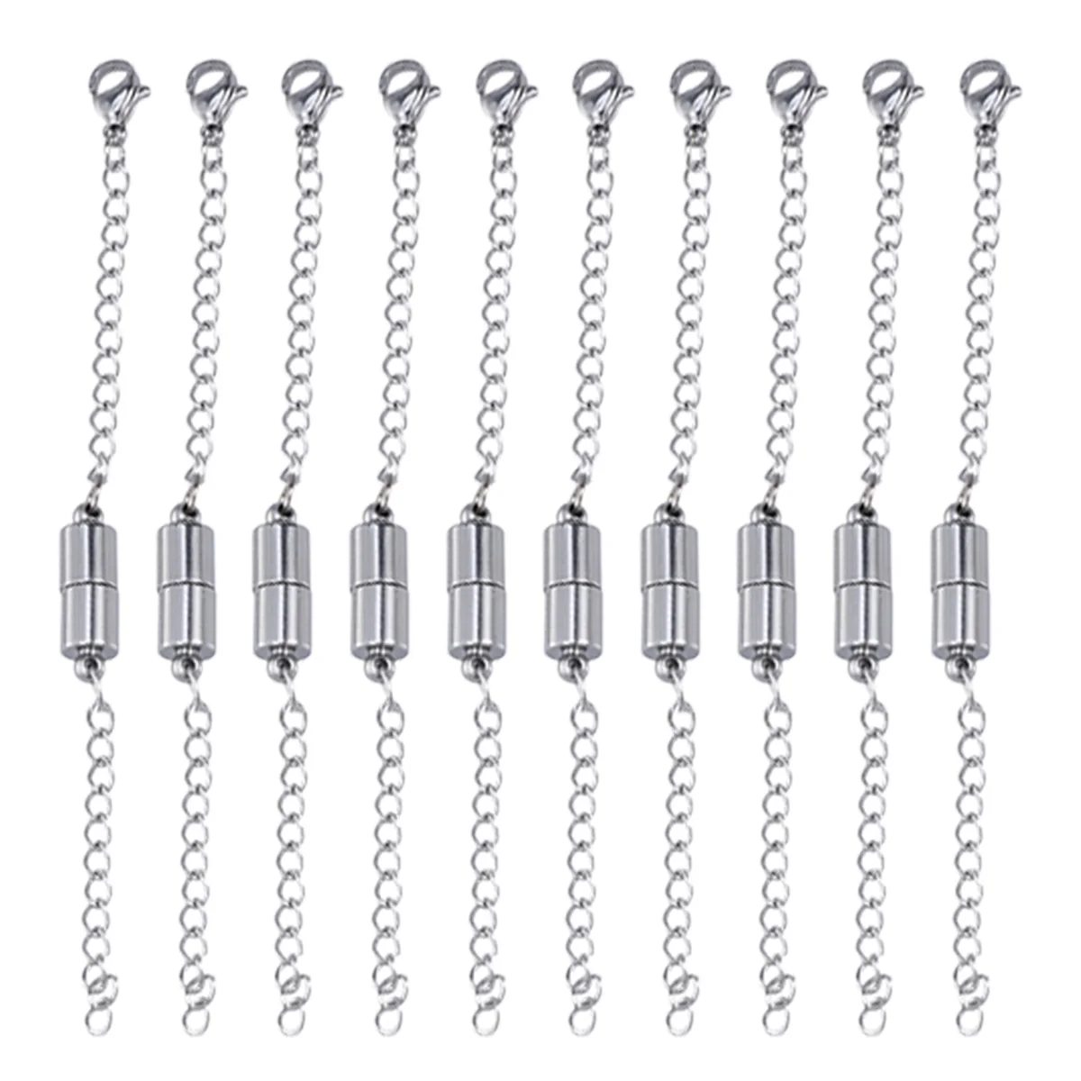 

10pc Silver Magnetic Linker Stainless Steel Necklace Extenders Easy Install Clasps Bracelet Anklet Jewelry Accessories